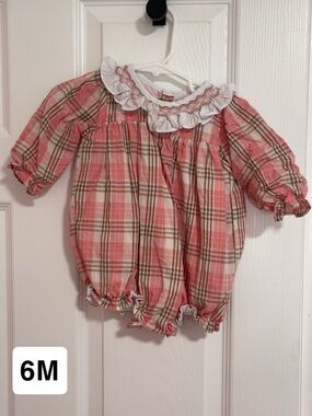 Pink Plaid Ruffle Collar Baby One-Piece Romper